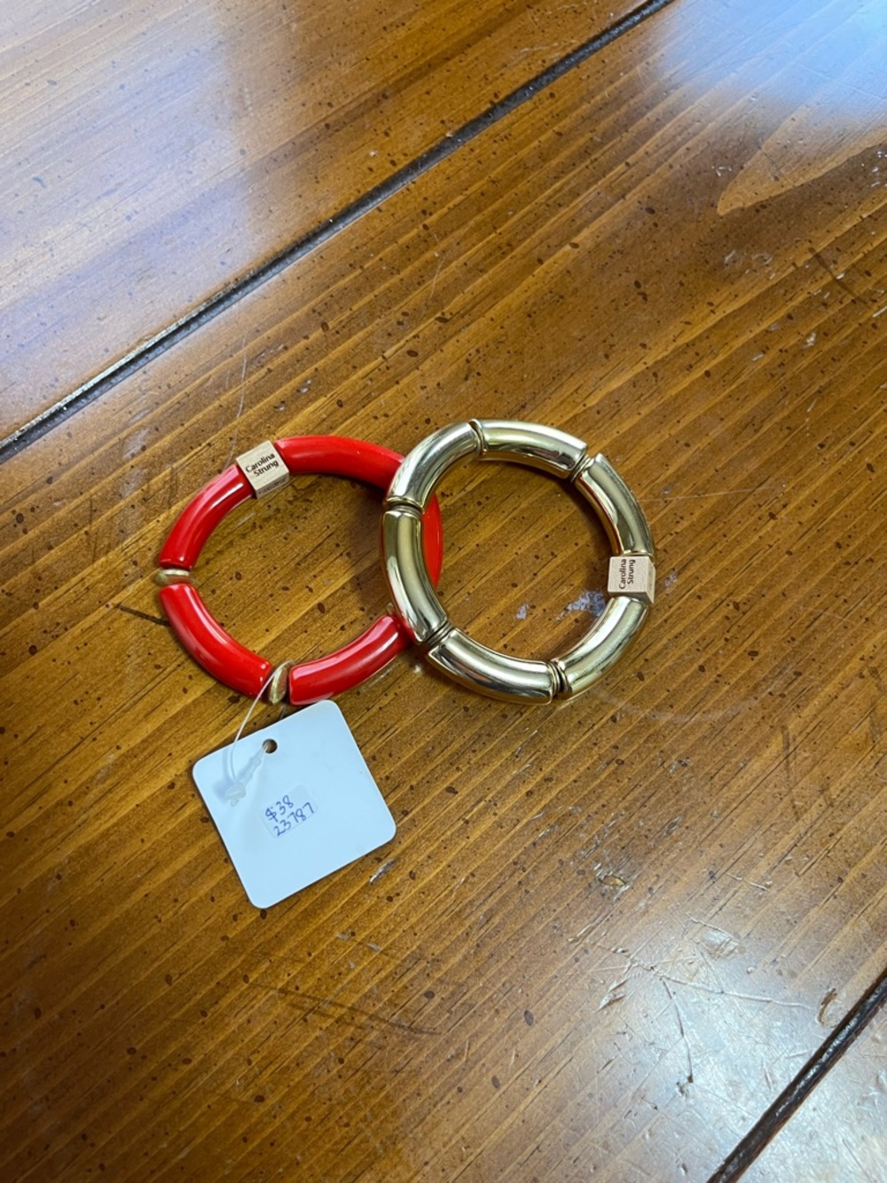 Carolina Strung Bamboo Tube Stretch Bracelet Stack Set of 2 Red Gold EUC/NWT